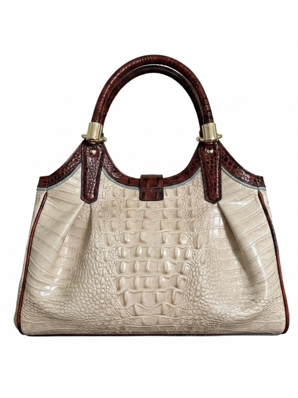 NWT Brahmin Elisa Linen Croc-Embossed Leather Satchel